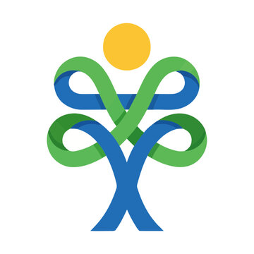 Abstract intertwined ribbons with sun symbol