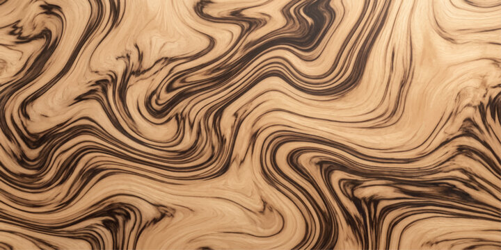 Abstract wood grain texture with swirling dark brown and beige patterns creating a natural, organic backdrop.