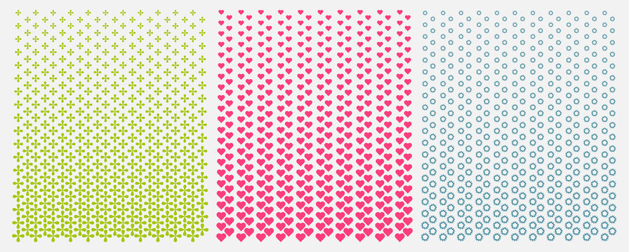 Seamless Geometric Pattern Set with Heart, Floral and Circular Repeat Designs