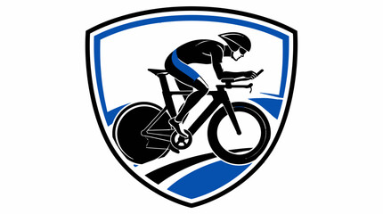 Fototapeta premium Shield emblem featuring a stylized road cyclist.