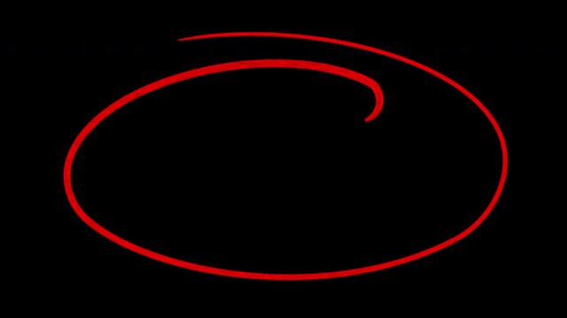 Red hand-drawn circle animation overlay, scribble highlighter effect for editing, isolated on transparent background