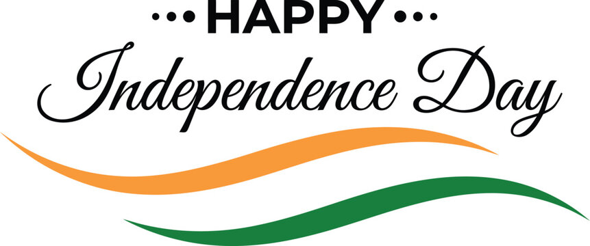 Elegant vector graphic design featuring happy independence day typography with flowing saffron white and green curves for national holiday celebrations