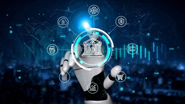 Futuristic Robot Interacting with Banking Technology and Data Visualization in a Digital Finance Environment. Entropy.