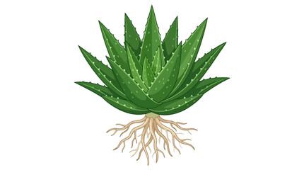Fototapeta premium Green Aloe Vera Plant with Roots Illustration