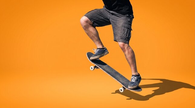 Close Up of Skateboarder's Legs Training at Outdoor Skatepark