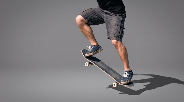 Close Up of Skateboarder's Legs Training at Outdoor Skatepark
