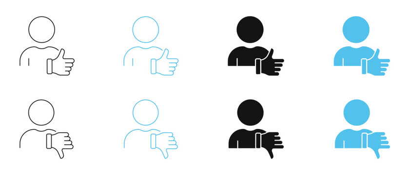 Thumbs up and down rating icons. Like and dislike feedback symbols for customer review and approval