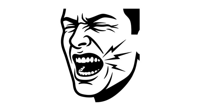 Angry face expression with clenched teeth.