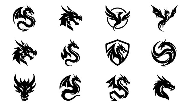 Black dragon head and creature silhouette icons.