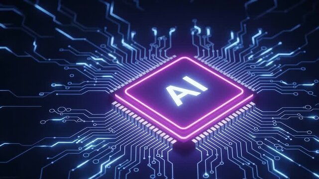 Ai processor chip with glowing circuitry