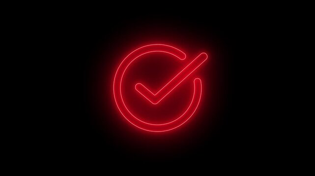 Neon Check mark on transparent background with alpha channel. approved tick mark icon, Check mark icon animation, right mark icon. Tick mark icon animation 4k video
