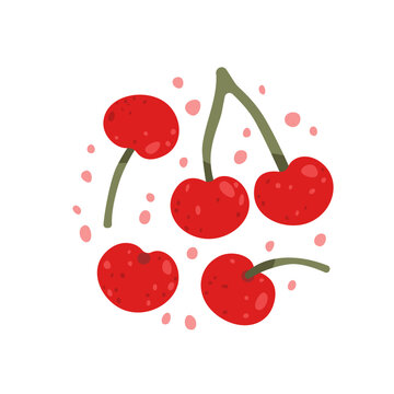 Fresh ripe cherry collection isolated on white background. Sweet organic summer fruit for healthy food, harvest and farm designs. Flat vector illustration.