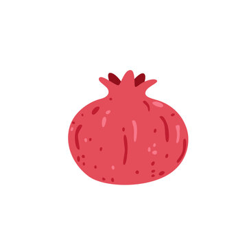 Fresh ripe pomegranate isolated on white background. Organic healthy fruit for harvest, farm and food designs. Rich in antioxidants. Flat vector illustration.