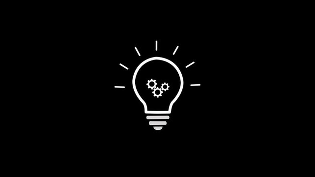 Light bulb and rotating gears icon animation isolated on green background. Idea, energy, team work, thinking and Inspiration concept for representing innovation and creative mechanical engineering.4k