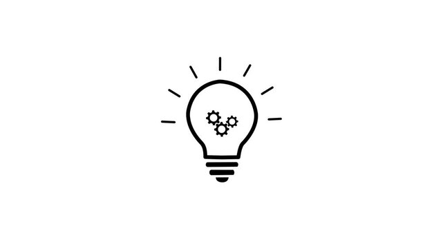 Light bulb and rotating gears icon animation isolated on green background. Idea, energy, team work, thinking and Inspiration concept for representing innovation and creative mechanical engineering.4k