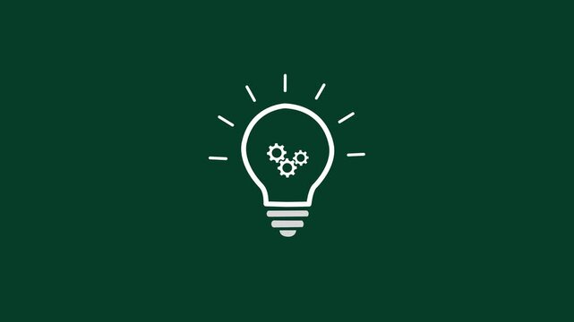 Light bulb and rotating gears icon animation isolated on green background. Idea, energy, team work, thinking and Inspiration concept for representing innovation and creative mechanical engineering.4k
