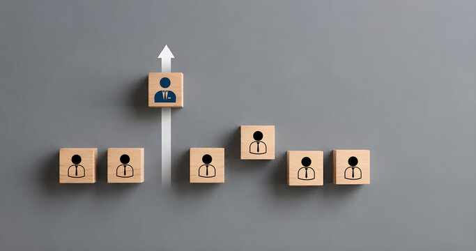 Leadership concept  One leader orage sphere leads other white boxes. Winning strategy in business 