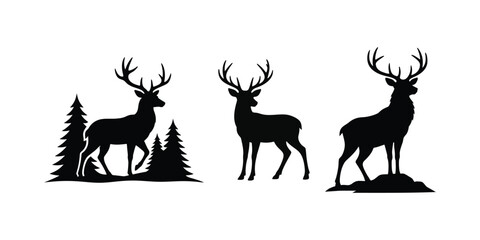 Deer set, deer logo silhouette vector, deer flat silhouette vector illustration, wild deer silhouettes, reindeer silhouette © VectorEliteX