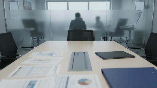 Conference room medium shot featuring medical malpractice insurance risk reports and data sheets hospital environment dimly blurred to emphasize precise actuarial calculations.