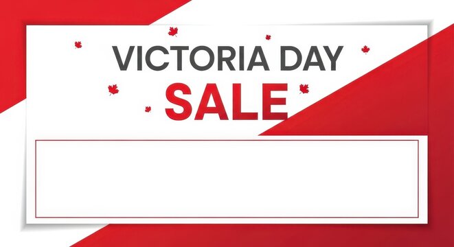 Victoria Day sale banner, red and white promotional sign, discount label template, sale announcement