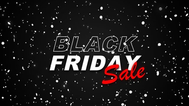 Black Friday Sale Promotional Graphic with Falling Snow Particles.