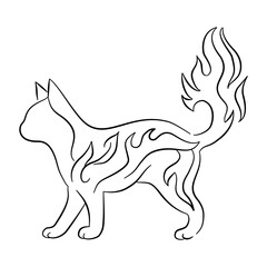 Cat walking line art thai kanok flame tail handdrawn © BlackGroundMeYou 