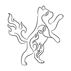 Cat reaching line art thai kanok leaf flame handdrawn © BlackGroundMeYou 