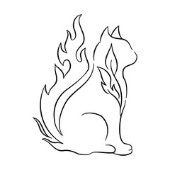 Cat sitting line art thai kanok flame handdrawn ornament © BlackGroundMeYou 