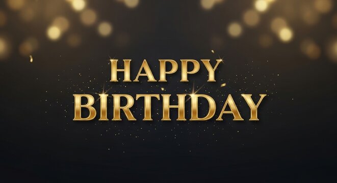Golden Happy Birthday text, luxury birthday greeting, shiny gold letters, celebration background