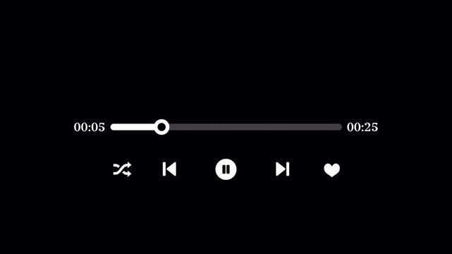 Modern Audio and Video Player Interface Animation on Transparent Background, Interactive Media Playback Controls Overlay, 4K with Alpha Channel