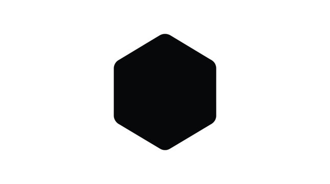 Minimalist black hexagon shape featuring smooth rounded corners isolated on a clean plain white background