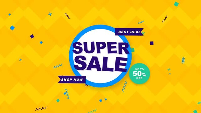 Super Sale Promotional Banner with Fifty Percent Discount Offer.