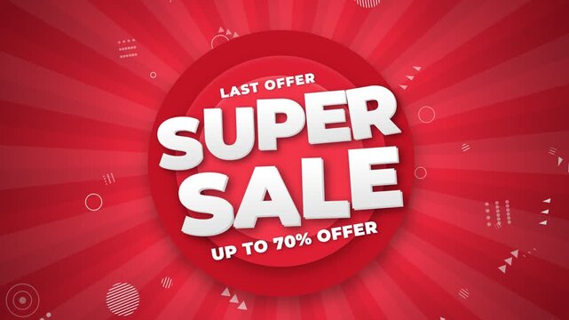 Super Sale Promotional Banner Design with Red Background and Abstract Geometric Elements.