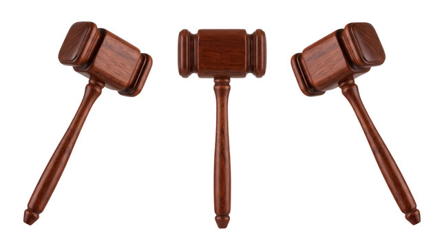 Three identical masonic wooden gavel hammers arranged side by side, 