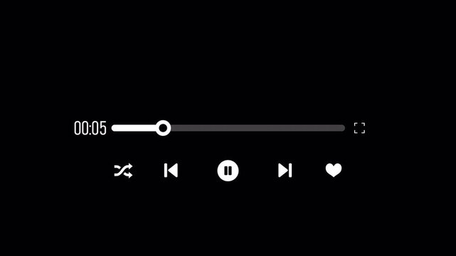Modern Audio and Video Player Interface Animation on Transparent Background, Interactive Media Playback Controls Overlay, 4K with Alpha Channel