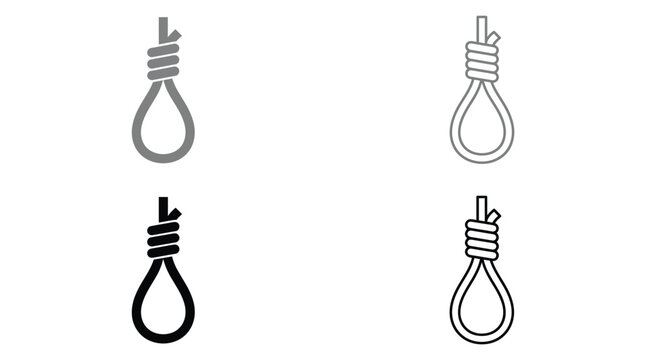 Four simple hanging noose rope icons illustrated with black and grey outlines on white backgrounds