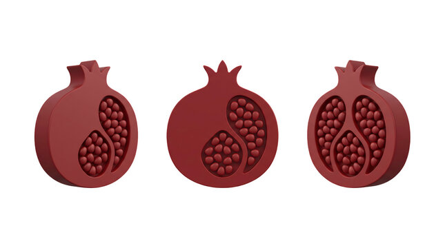 Three identical stylized pomegranate fruit badges arranged side by side, masonic symbols