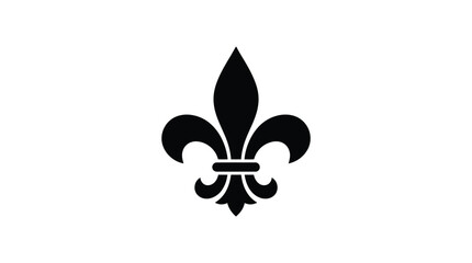 A bold black fleur de lis symbol isolated on a clean and simple white background © Eman
