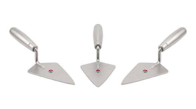 Three identical silver masonic trowel tools arranged side by side, masonic symbols