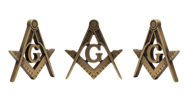 Three identical masonic square and compass symbols arranged side by side, masonic symbols