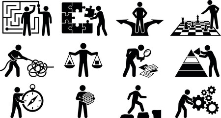 Obraz premium Business Activity and Workflow Silhouette Icons Collection Vector Set