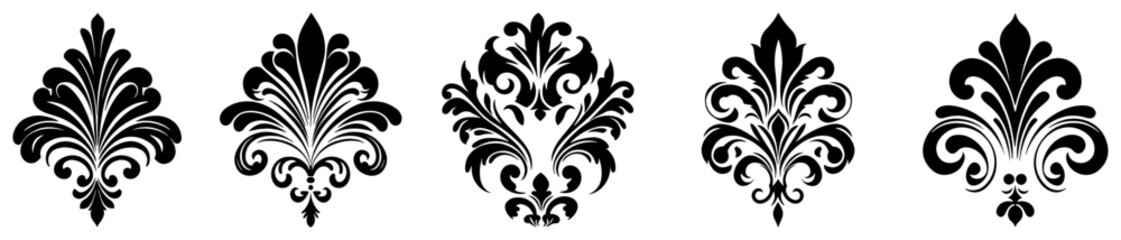 Decorative fleur de lis emblems with intricate floral scrollwork © Aisha Kudorova