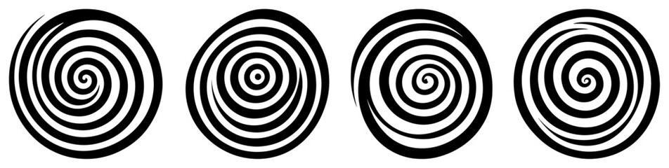 Fototapeta premium Spiral vortex brush strokes and hypnotic circular patterns in black and white minimalist style