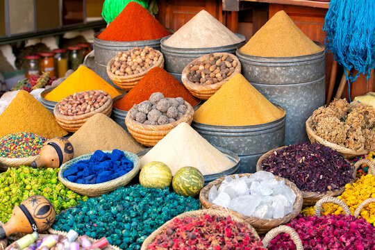Delicious looking spices in a market in Marrakesh, Morocco
