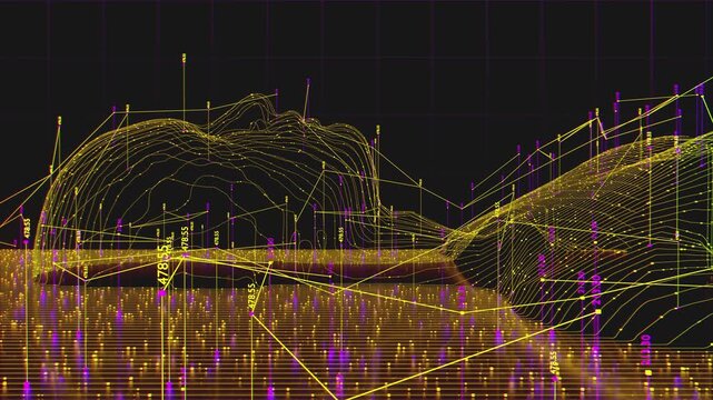 Futuristic digital human silhouette integrated with complex neural network. Abstract data visualization, HUD interface infographics and telemetry metrics analyzing human mind and artificial intelligen
