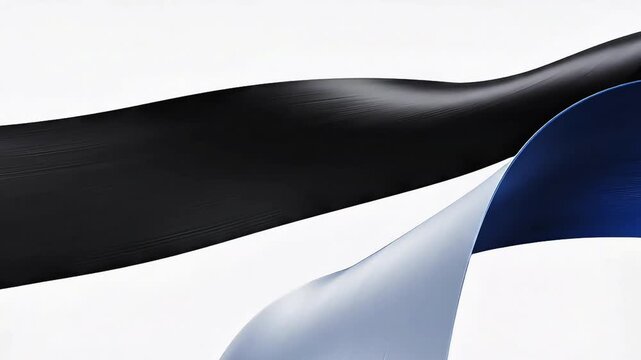 Abstract background with flowing black and blue silk fabric waves