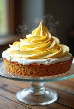 Lemon Meringue Pie Fluffy Peak Glass Cake Stand Culinary Creation Freshness Citrus Delight
