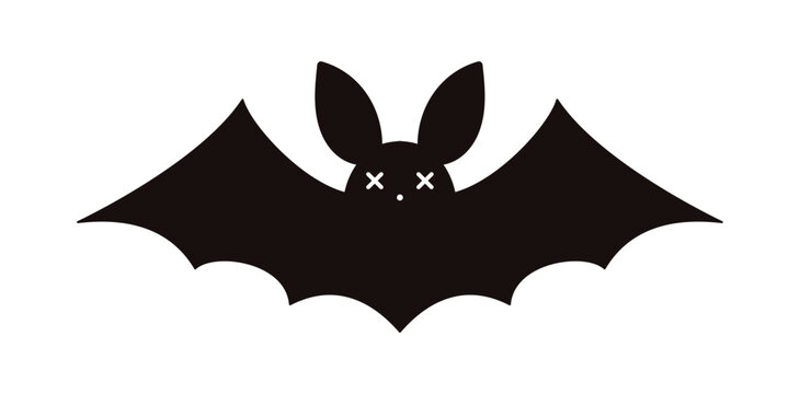 Cute flying bat black silhouette Halloween illustration isolated. Kawaii cartoon character. Wild animal, wildlife. Autumn holiday design element. Vector clip art on transparent background