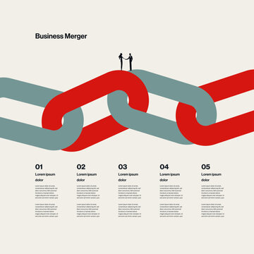 Corporate business merger vector concept. Symbol of corporate acquisition, strategic cooperation, successful partnership, financial teamwork, company synergy. Minimal design eps10 illustration.
