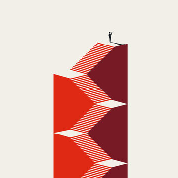 Business staircase vector concept. Symbol of professional growth, career levels, promotion, executive vision, and strategic ambition. Minimal design eps10 illustration.